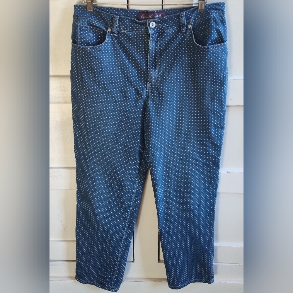 Gloria Vanderbilt Women's "Amanda" Blue Denim Polka Dot Jeans | Sz 14